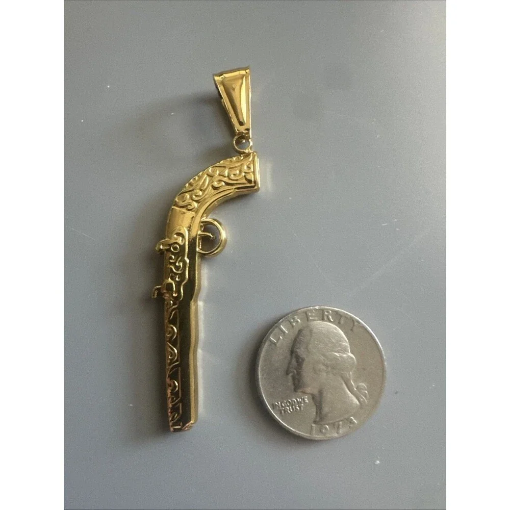 Stainless Steel Pendant Gun Rifle Hunter Hunting 24 Inch Box Chain Gold Plated